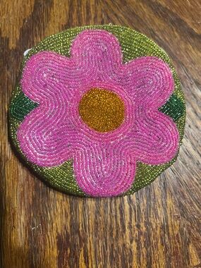 Beaded Pink Flower Coin Purse